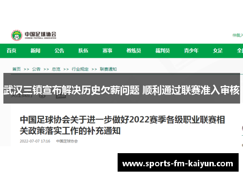 武汉三镇宣布解决历史欠薪问题 顺利通过联赛准入审核